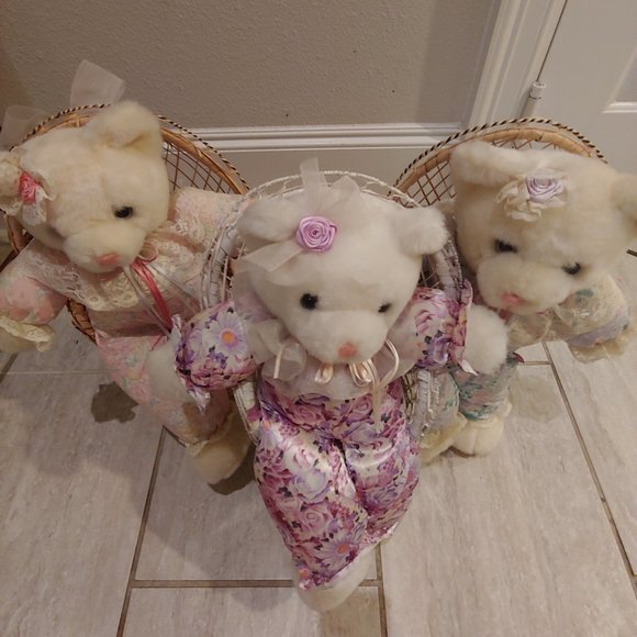 Vintage Teddy Bear Plush Dolls in Basket Chairs Lot of 3 MTY International - Picture 2 of 8